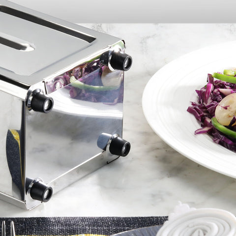 New Star Foodservice spring loaded mechanism enables smooth napkin release.