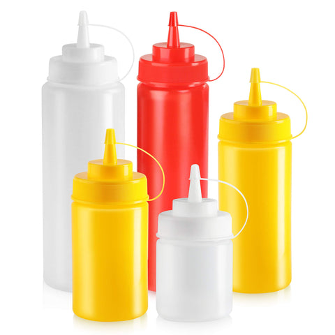 New Star Foodservice six-pack squeeze bottles set saves space and simplifies refills