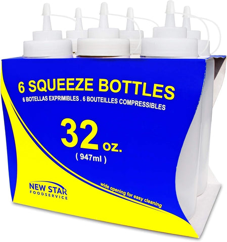 New Star Foodservice squeeze bottles with wide mouth for easy filling and cleaning