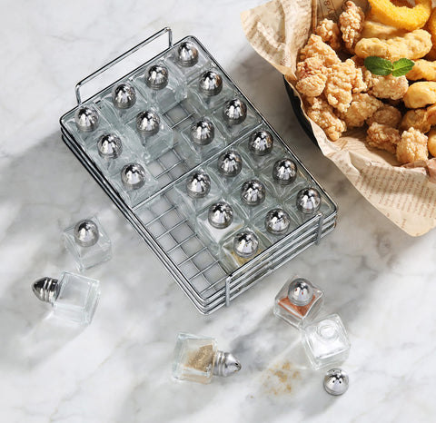 New Star Glass Cube Mini Salt and Pepper Mirror Rack for chic service storage.