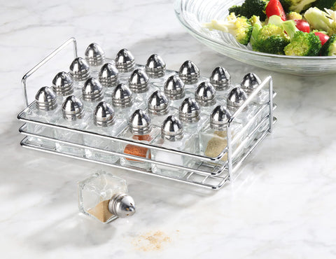 New Star Glass Cube Mini Salt and Pepper Silver Rack for compact table organization.