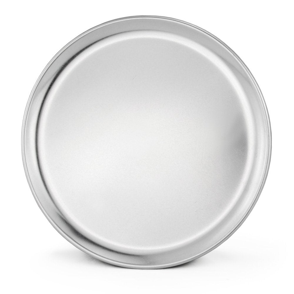 New Star 12-inch aluminum pizza trays with wide rims for even baking.