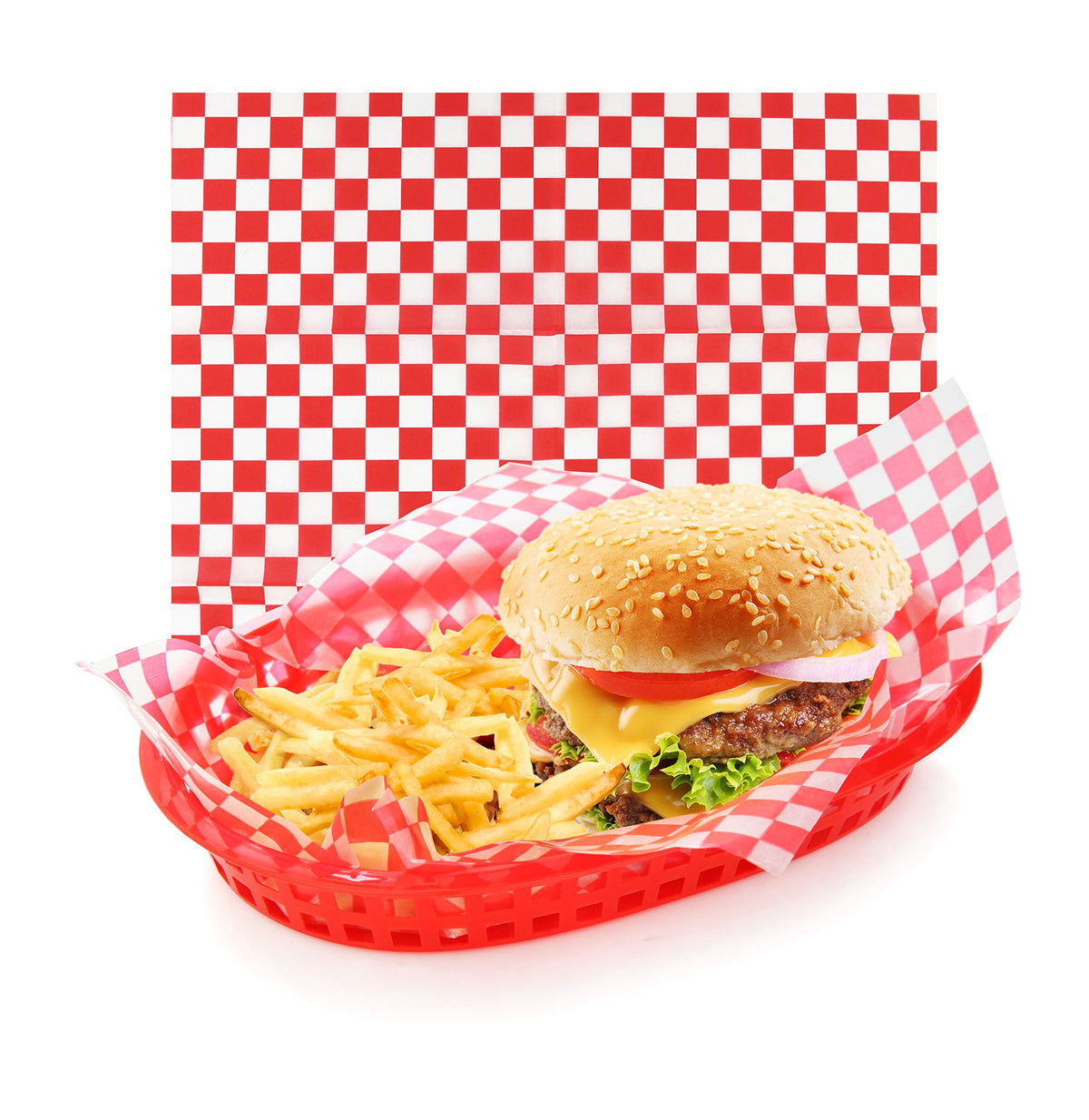 New Star 44263 red check basket liner 12x12, grease-resistant for sandwiches