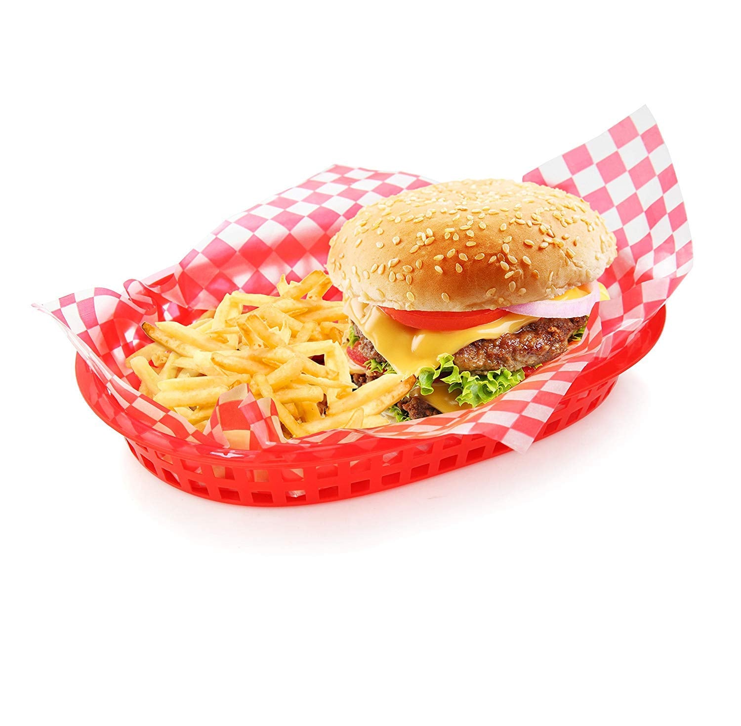 New Star red check 12x12 liners, 36-pack for baskets
