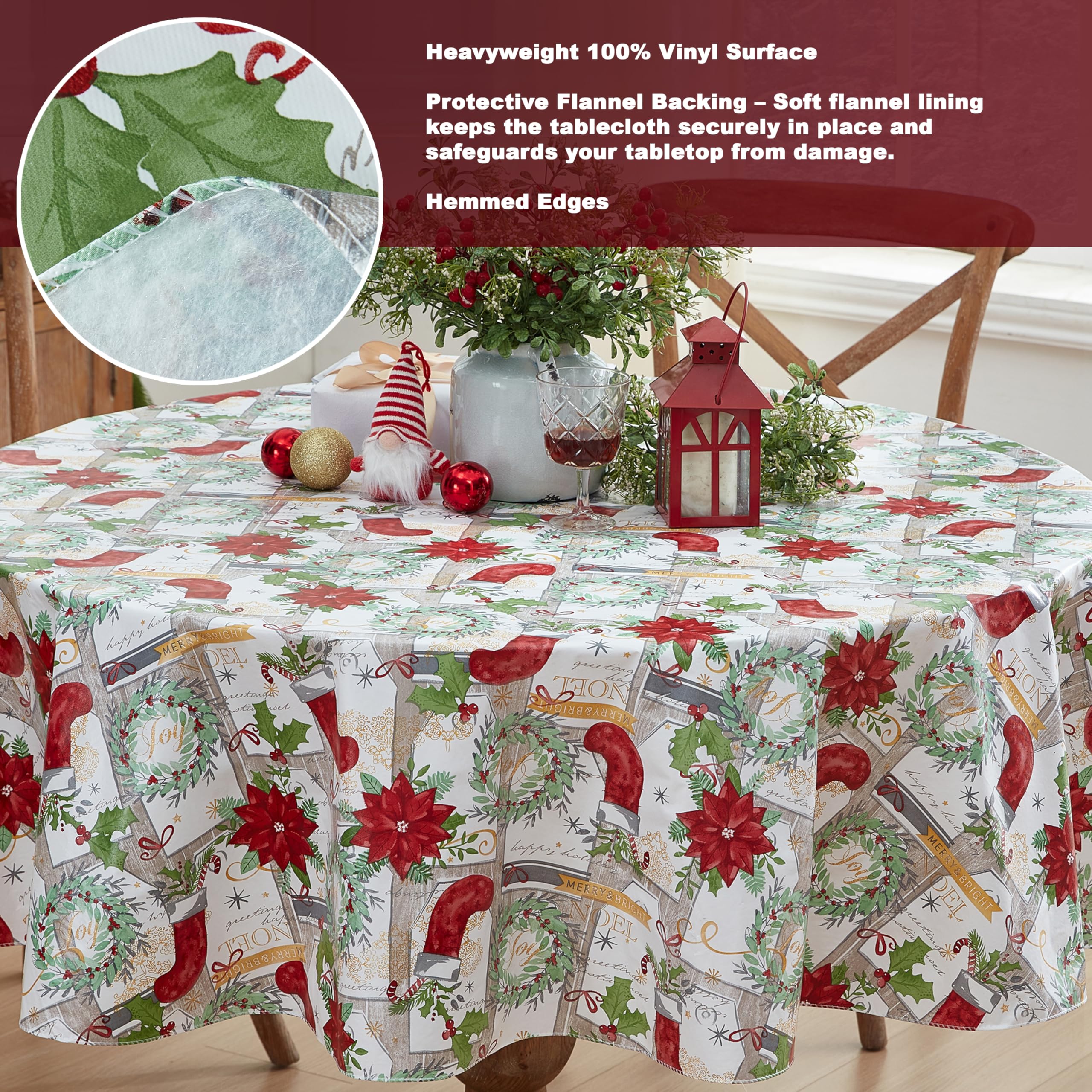 Newbridge 70-inch round tablecloth on a family dining setup for holiday meals.