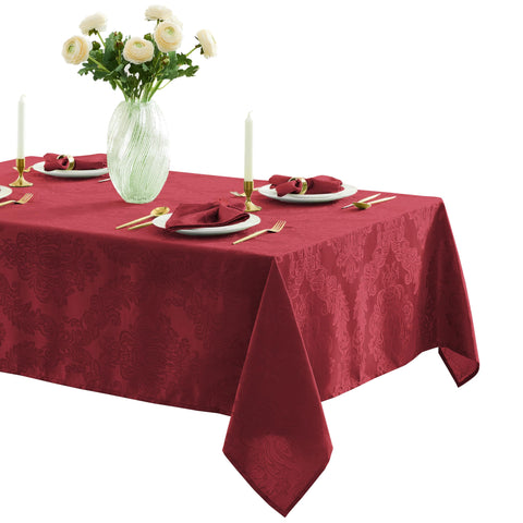 Newbridge Barcelona damask tablecloth burgundy drapes elegantly for formal dining