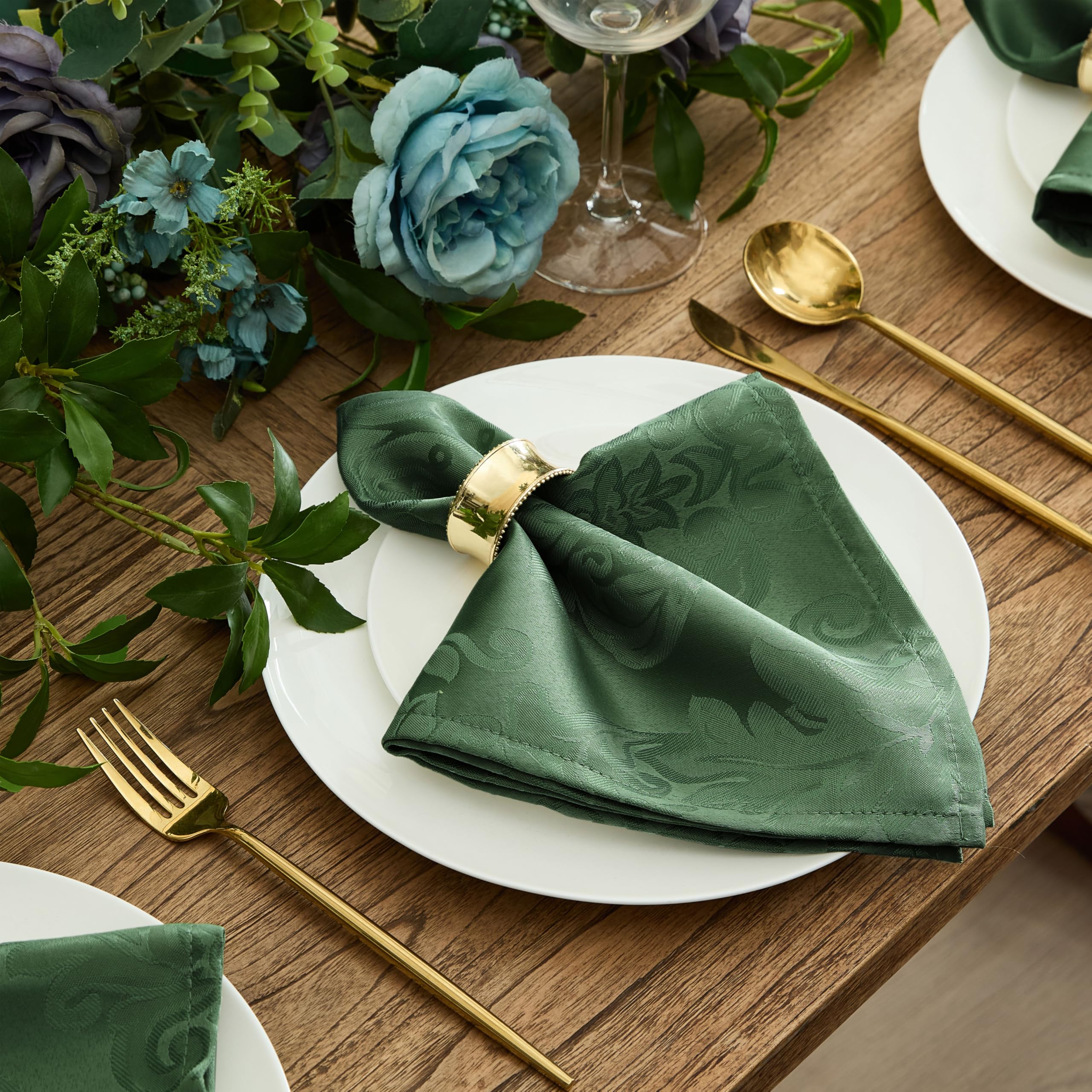 Color swatches highlight hunter green shade for coordinated decor.