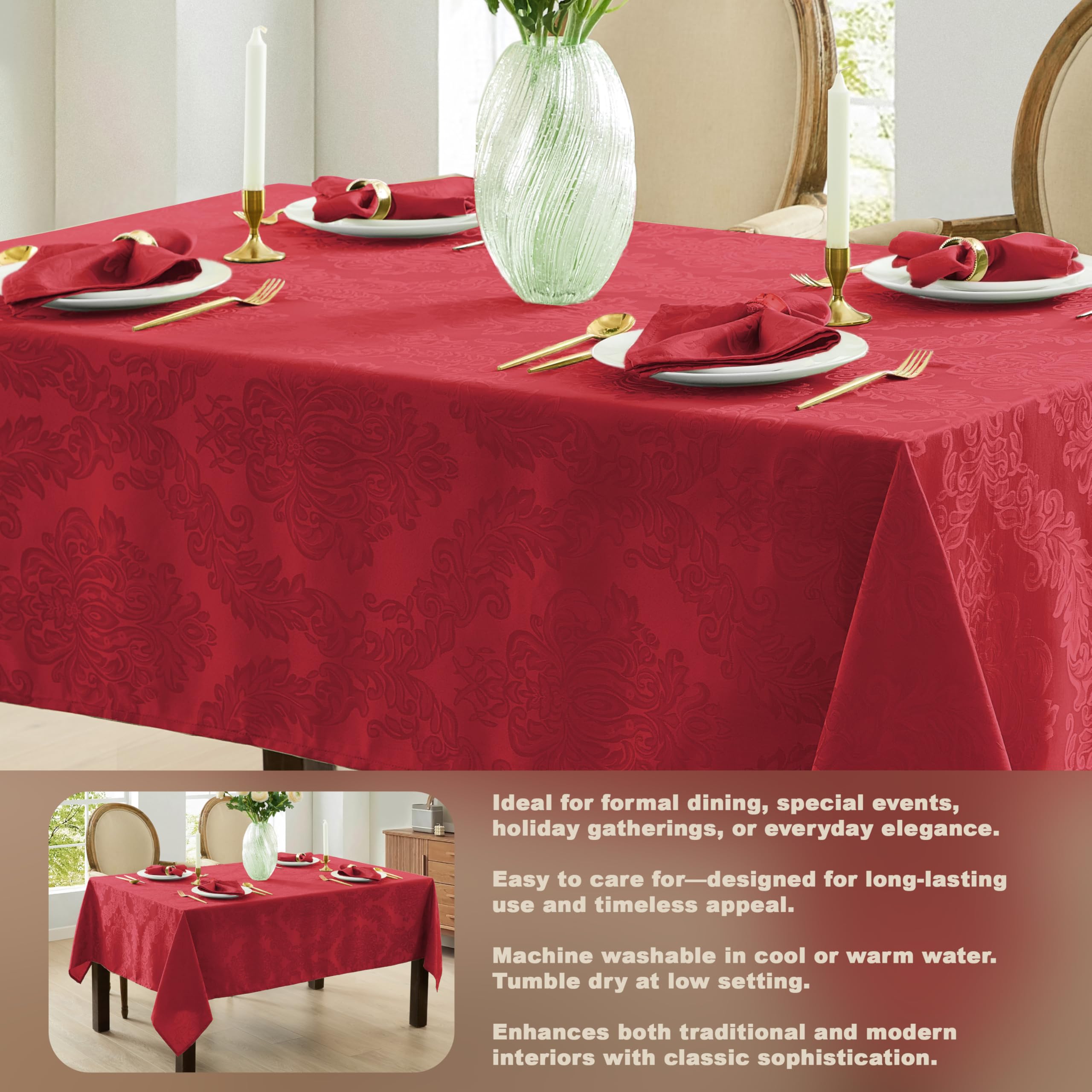 Newbridge Barcelona Damask tablecloth in a formal dining setting.