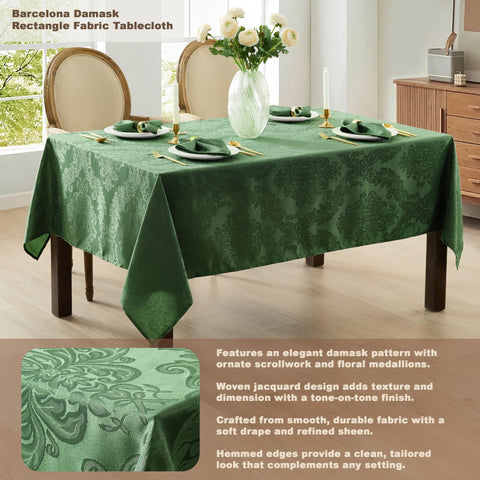 Newbridge Barcelona damask tablecloth on dining table ready for family meals.