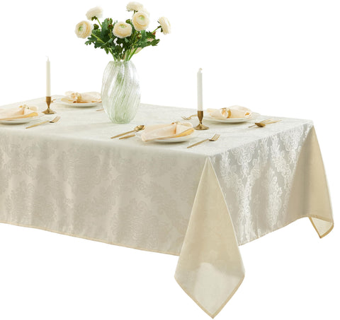 Newbridge Barcelona Damask tablecloth full view on a dining table for elegant entertaining