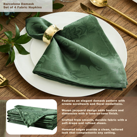 Soil-resistant fabric of Newbridge Barcelona damask tablecloth helps maintain a clean look