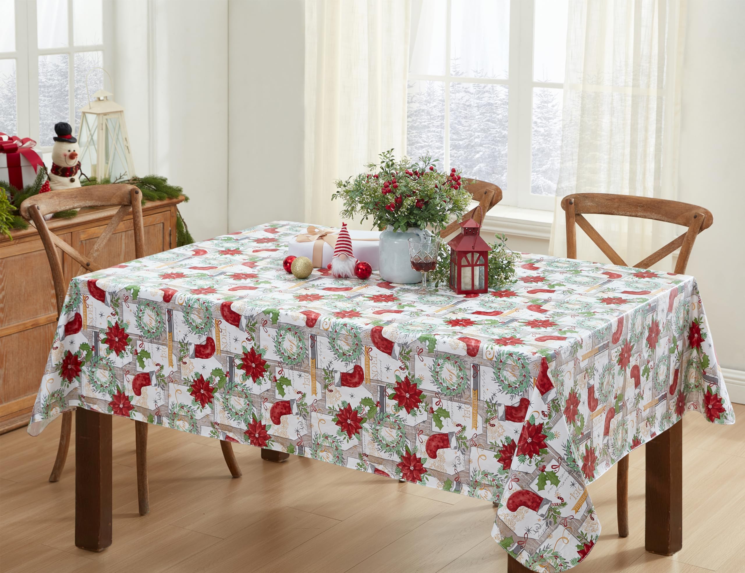 Newbridge Christmas dining setup with festive print for gatherings.