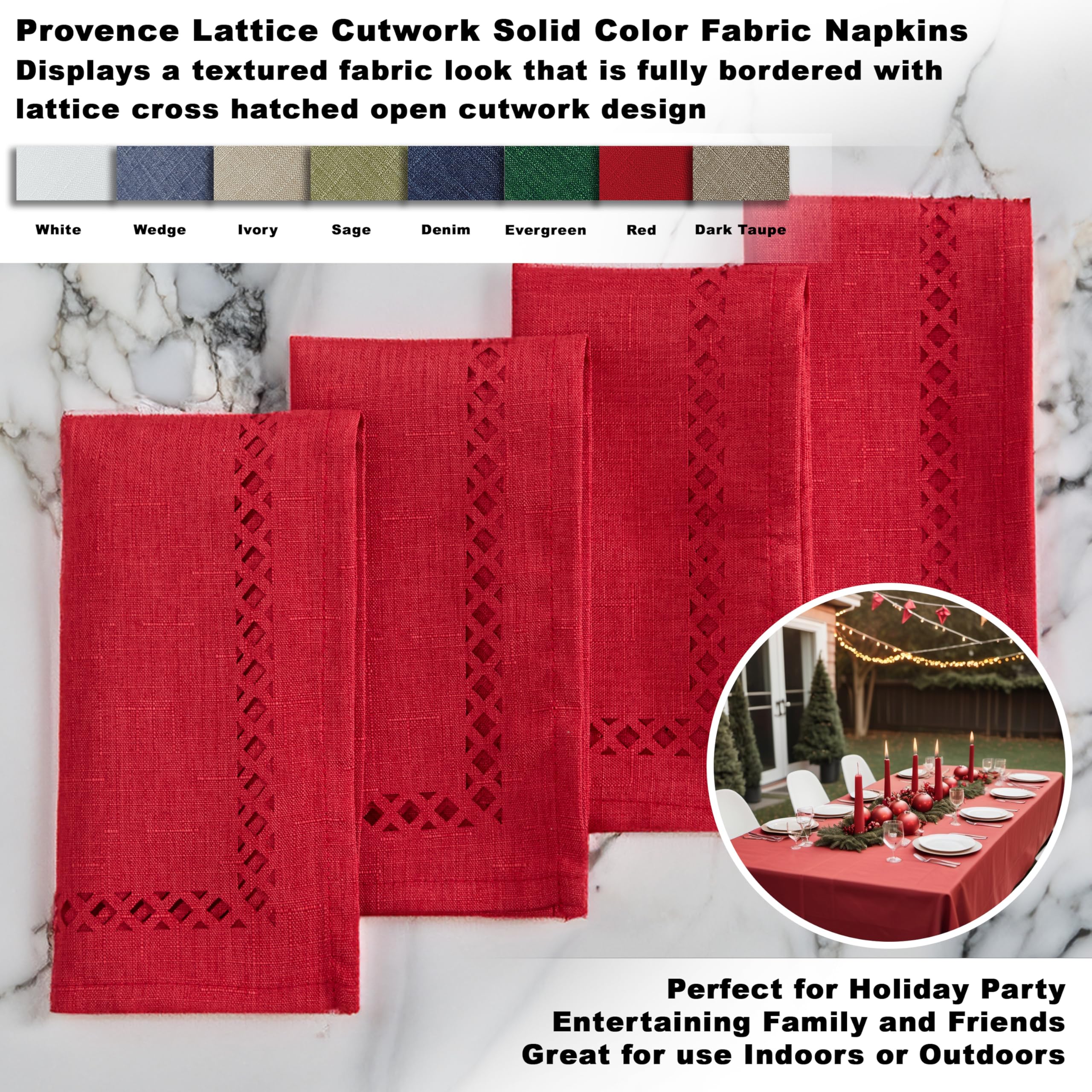 Lattice cutwork texture on Newbridge napkin close-up enhances table styling