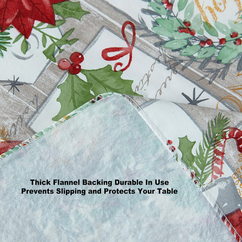 Newbridge Christmas table corner detail showing festive print and edge finish.