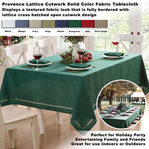 Newbridge tablecloth with hemmed edges delivers durable finish for everyday meals.