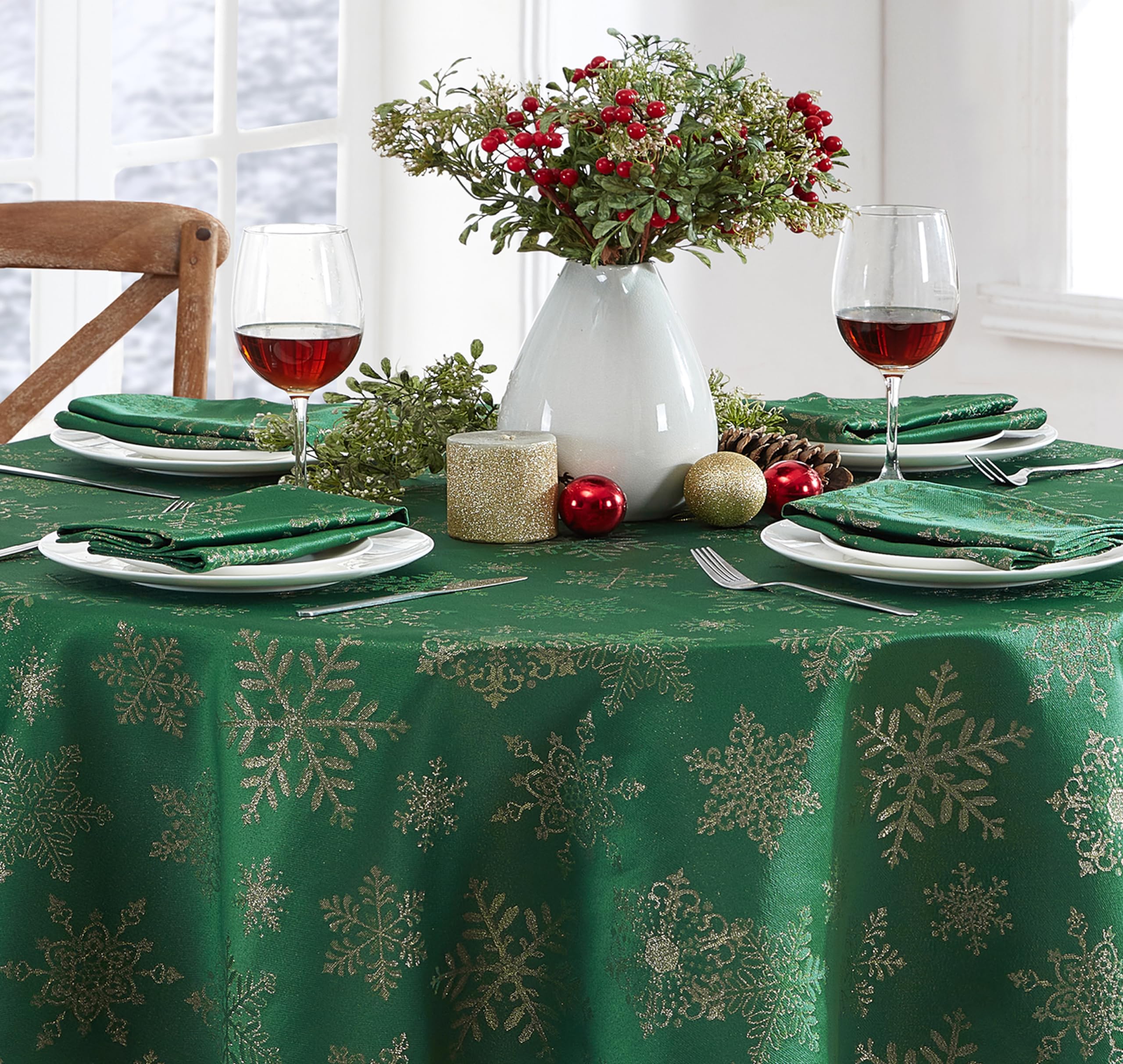 Newbridge durable polyester with damask like weave withstands holiday use