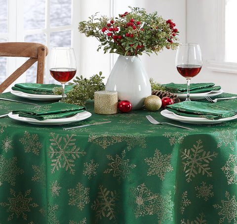 Newbridge durable polyester with damask like weave withstands holiday use