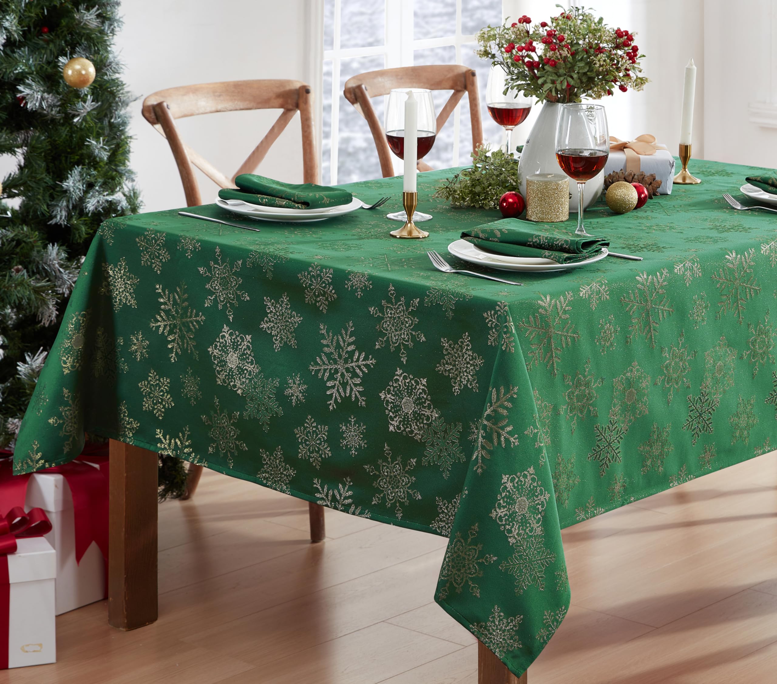 Newbridge fancy metallic snowflake tablecloth for elegant holiday dining