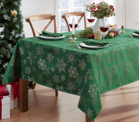 Newbridge fancy metallic snowflake tablecloth for elegant holiday dining