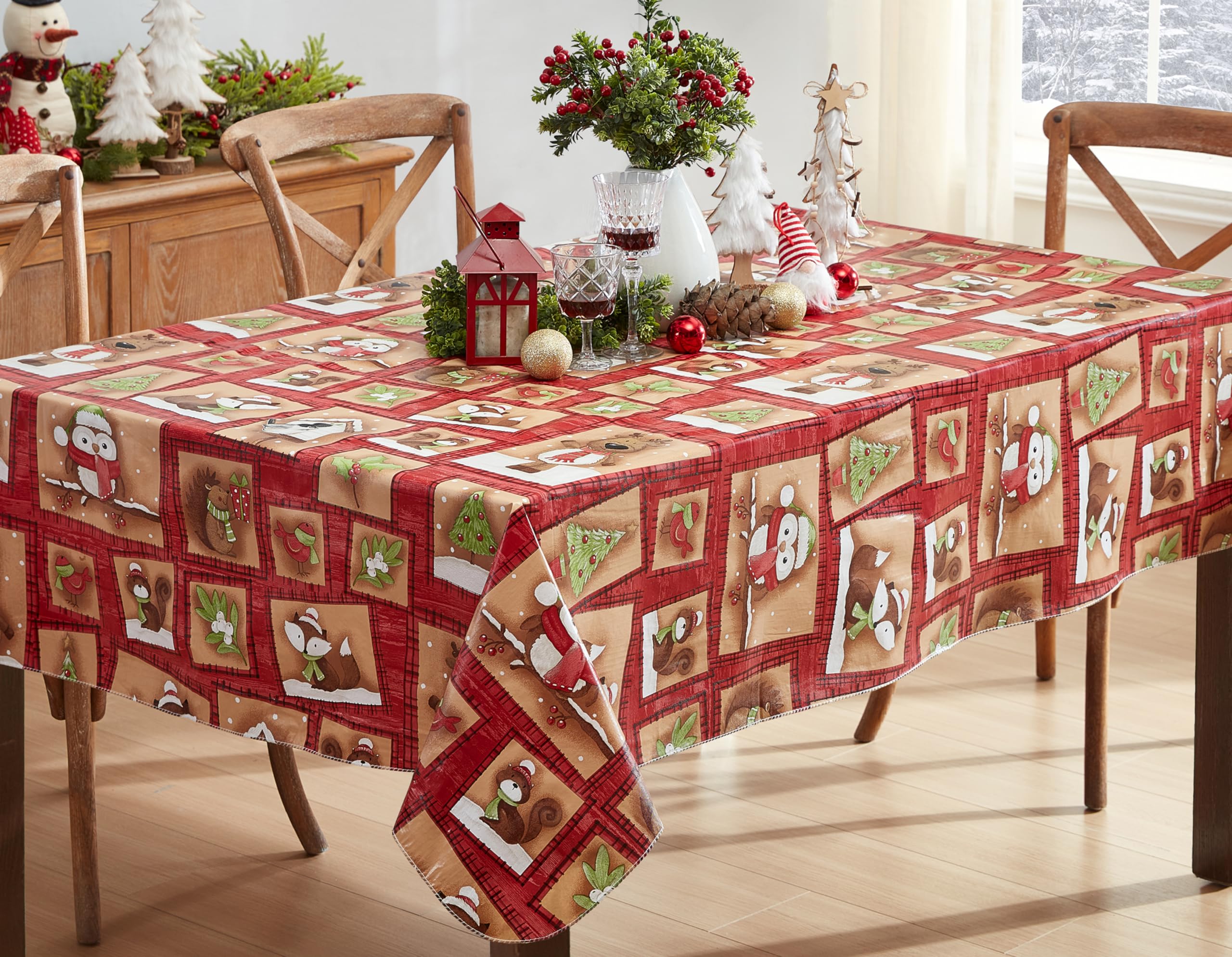 Newbridge Holiday Forest Friends tablecloth set on dining table for a festive look.