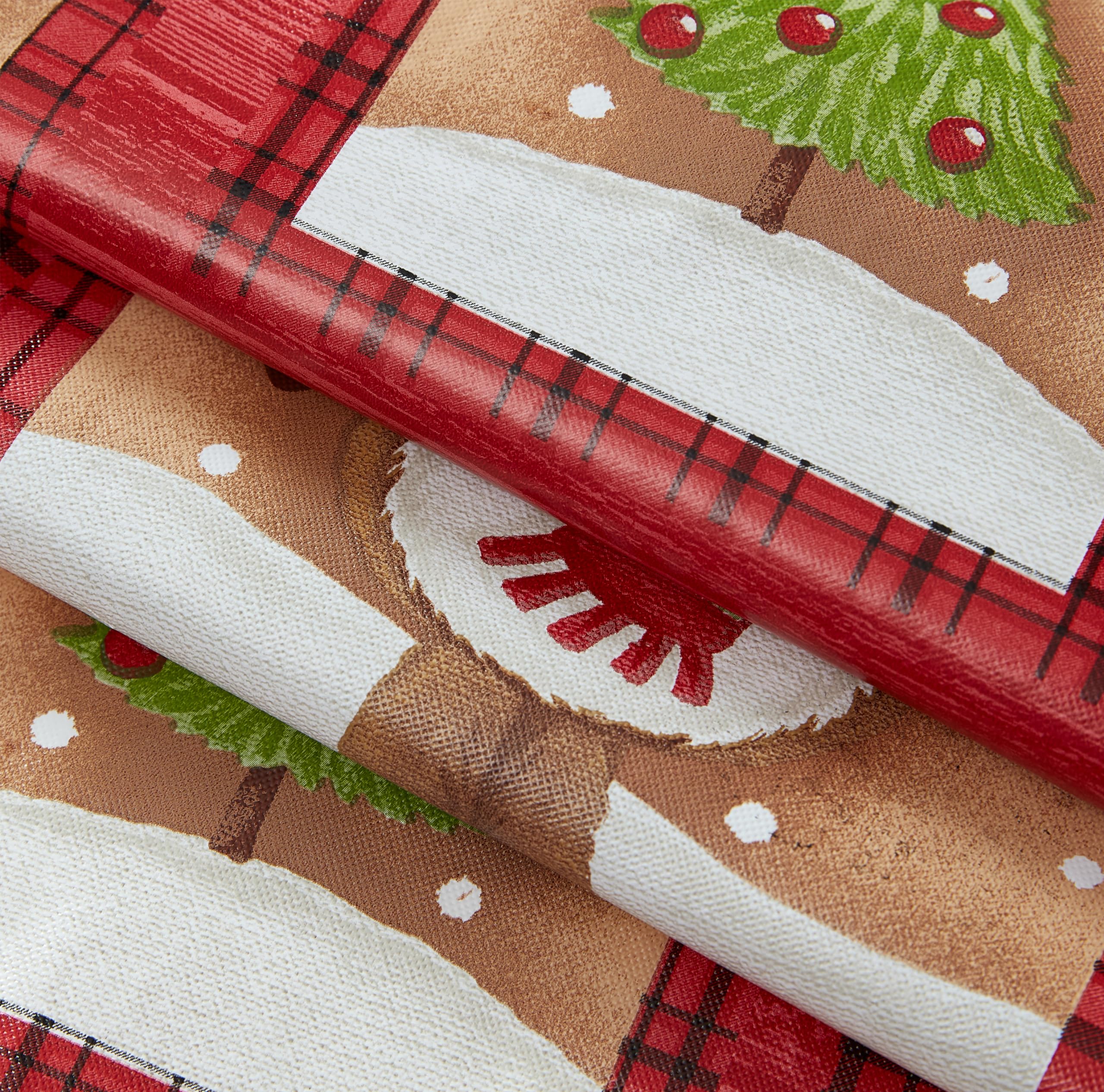 Newbridge Holiday Forest Friends tablecloth on wood table during winter dining.
