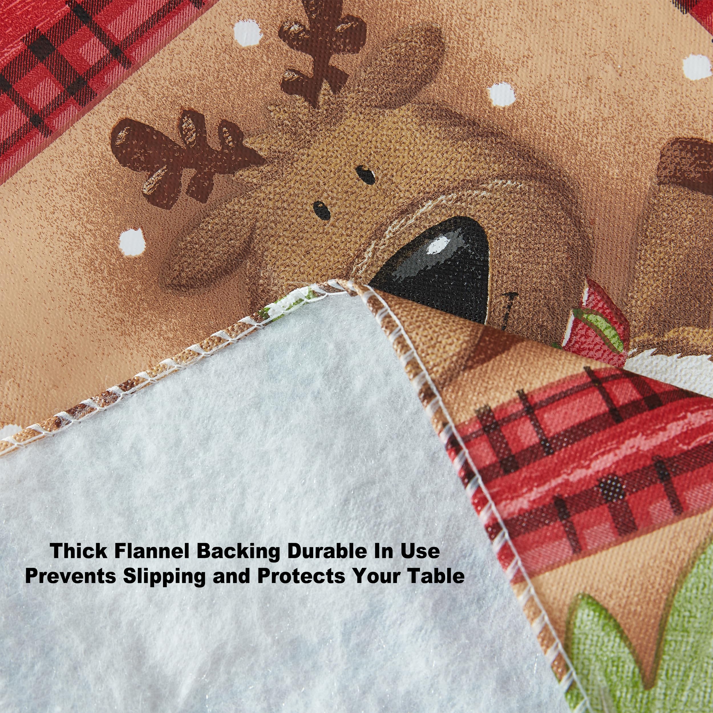 Newbridge Holiday Forest Friends tablecloth on wooden table with woodland scene.