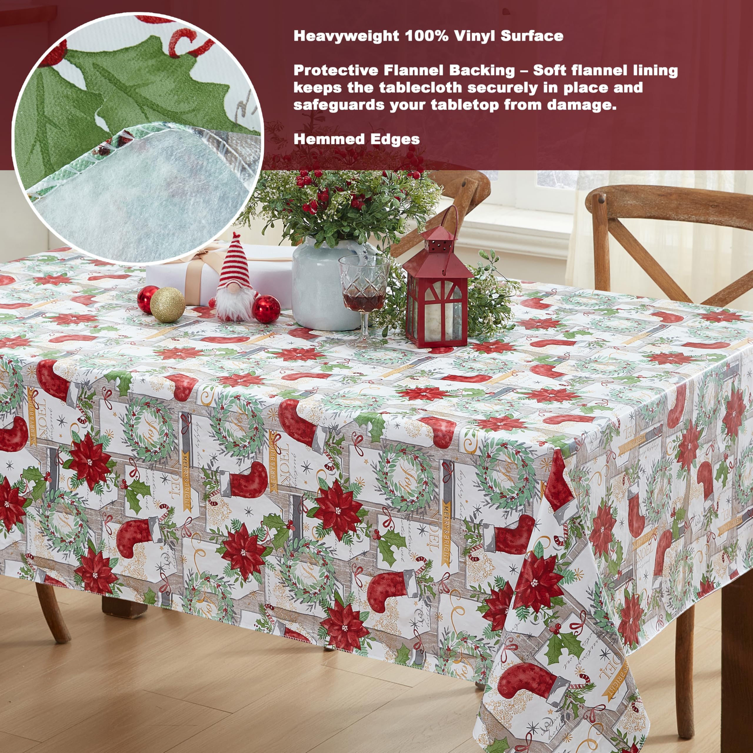 Newbridge Noel-script detail adds seasonal charm to holiday dining.