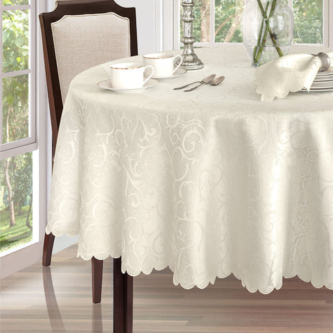 Close-up of Newbridge Portofino damask detail with scalloped edge texture.