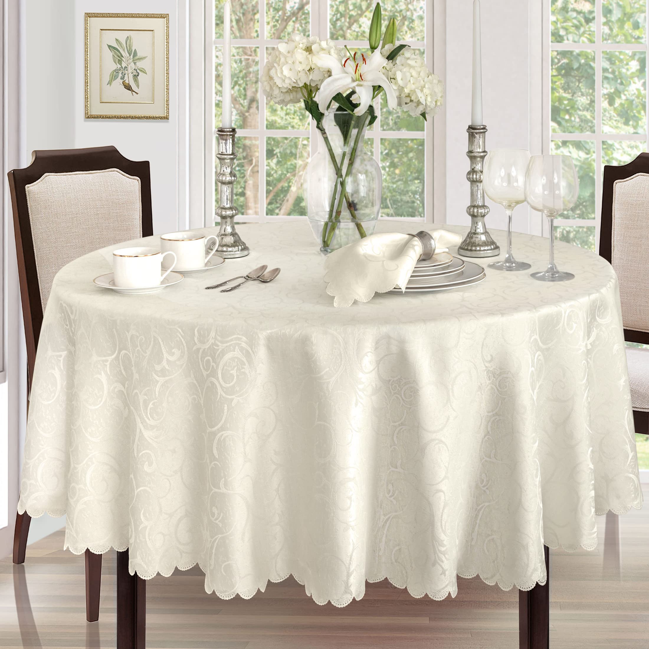 Newbridge Portofino scalloped damask pattern adds subtle depth to decor.