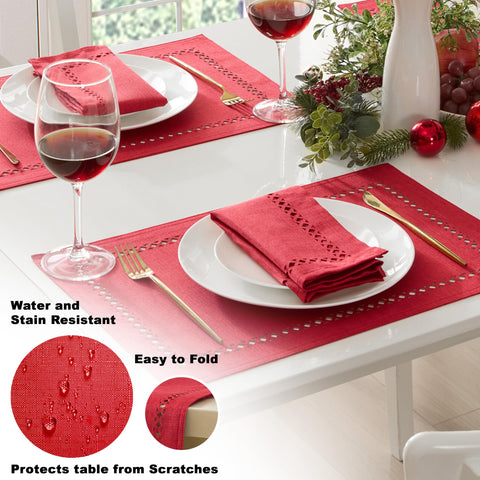 Red Newbridge napkins displayed with silverware for elegant holiday dining