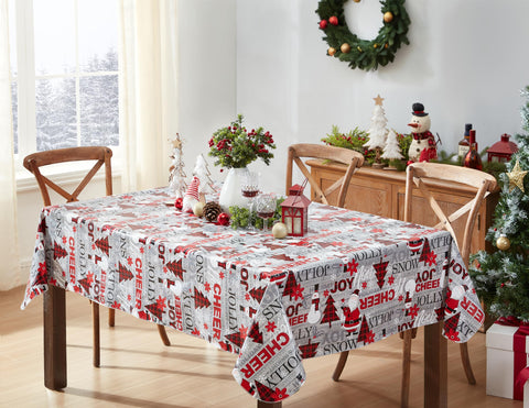 Newbridge red plaid trees Santa print detail on the tablecloth