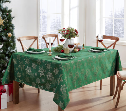 Newbridge sparkly snowflakes and luxe weave decorate the holiday table beautifully