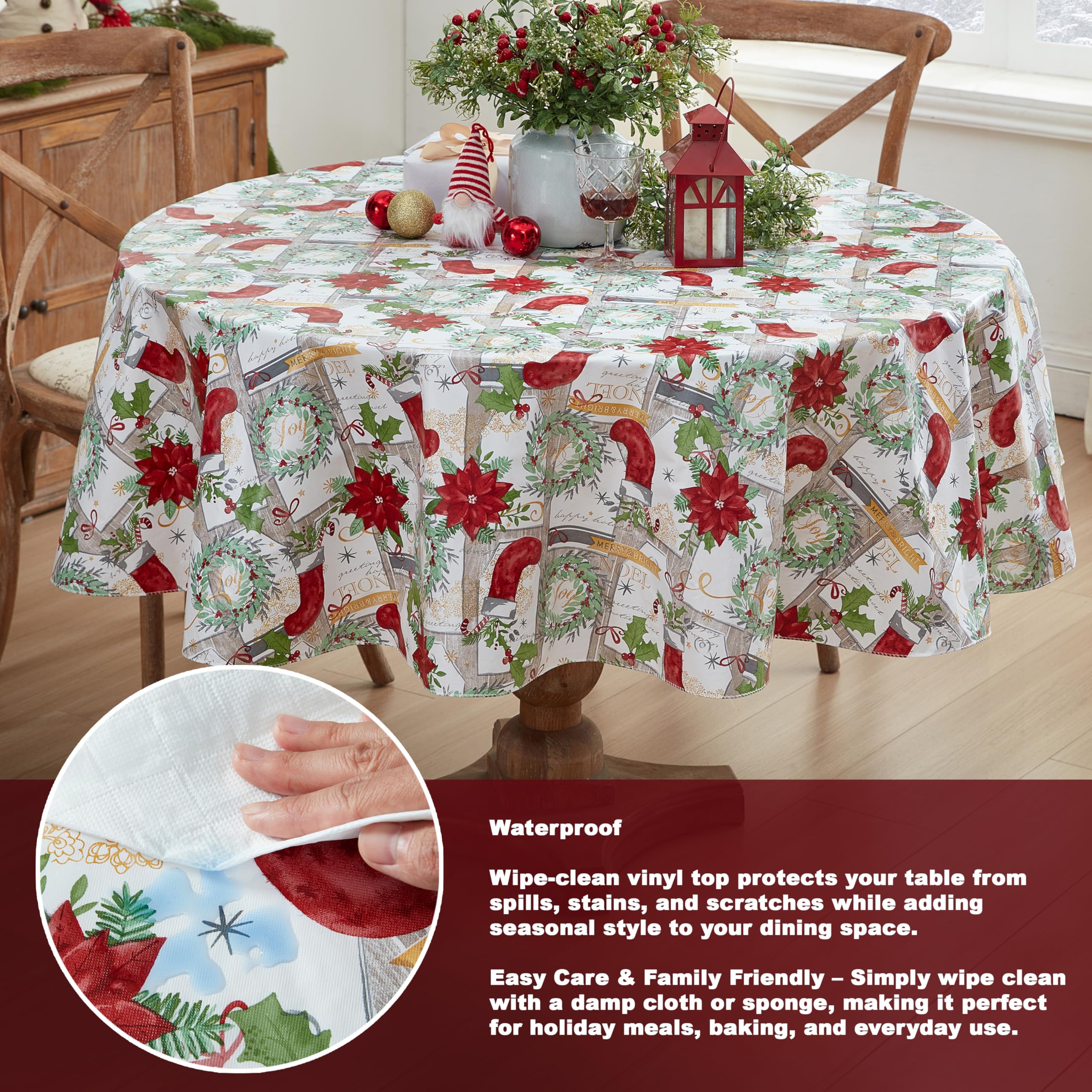 Newbridge tablecloth flannel backing close-up showing soft underlayer prevents slipping.