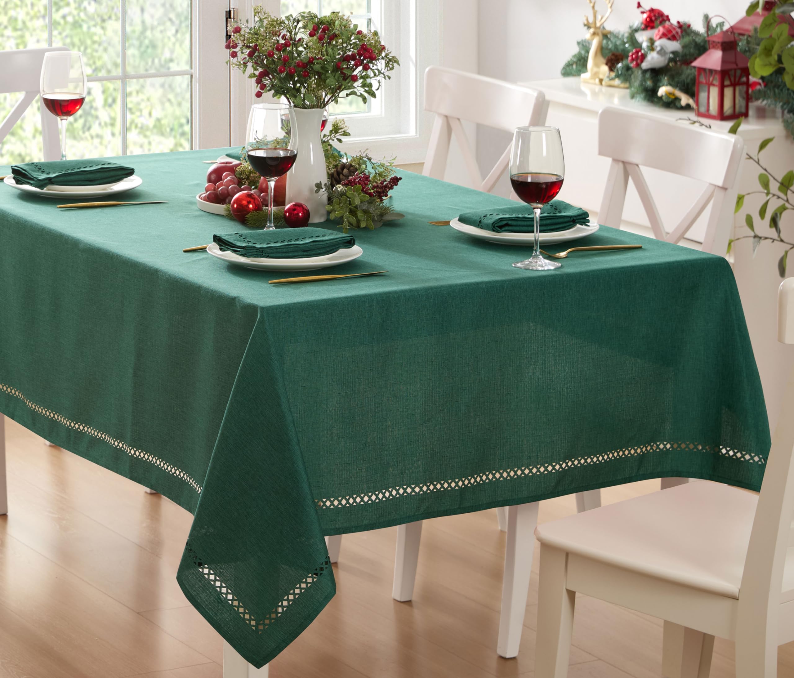 Newbridge indoor-outdoor use tablecloth suits patio dining and indoor gatherings.