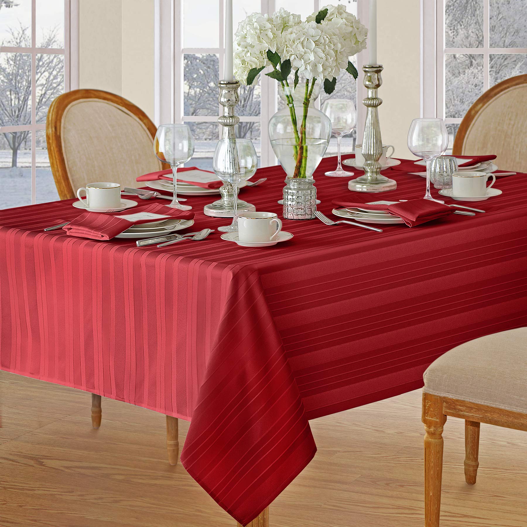 Wrinkle-resistant Newbridge polyester tablecloth stays smooth after meals
