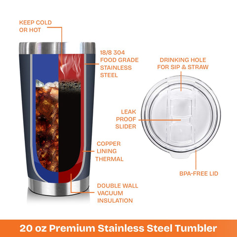 NewEleven 20 oz navy tumbler handle closeup, sturdy design for outdoor adventures.
