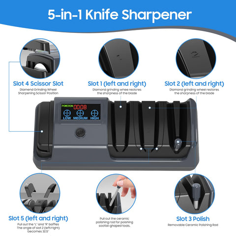 Newise sharpener in action showing 3-stage sharpening for revitalized blades