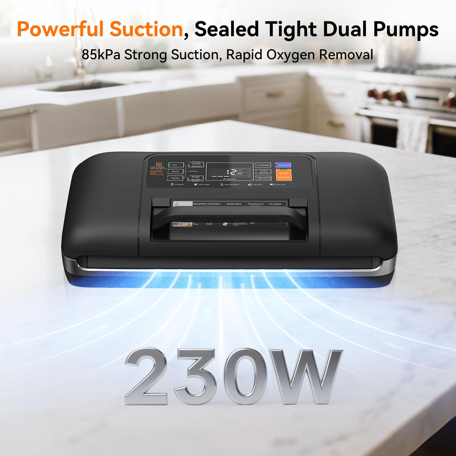 Newise 85KPa vacuum sealer front view highlighting intuitive controls