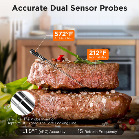 Newise app dashboard illustrating real-time meat temps for precise cooking