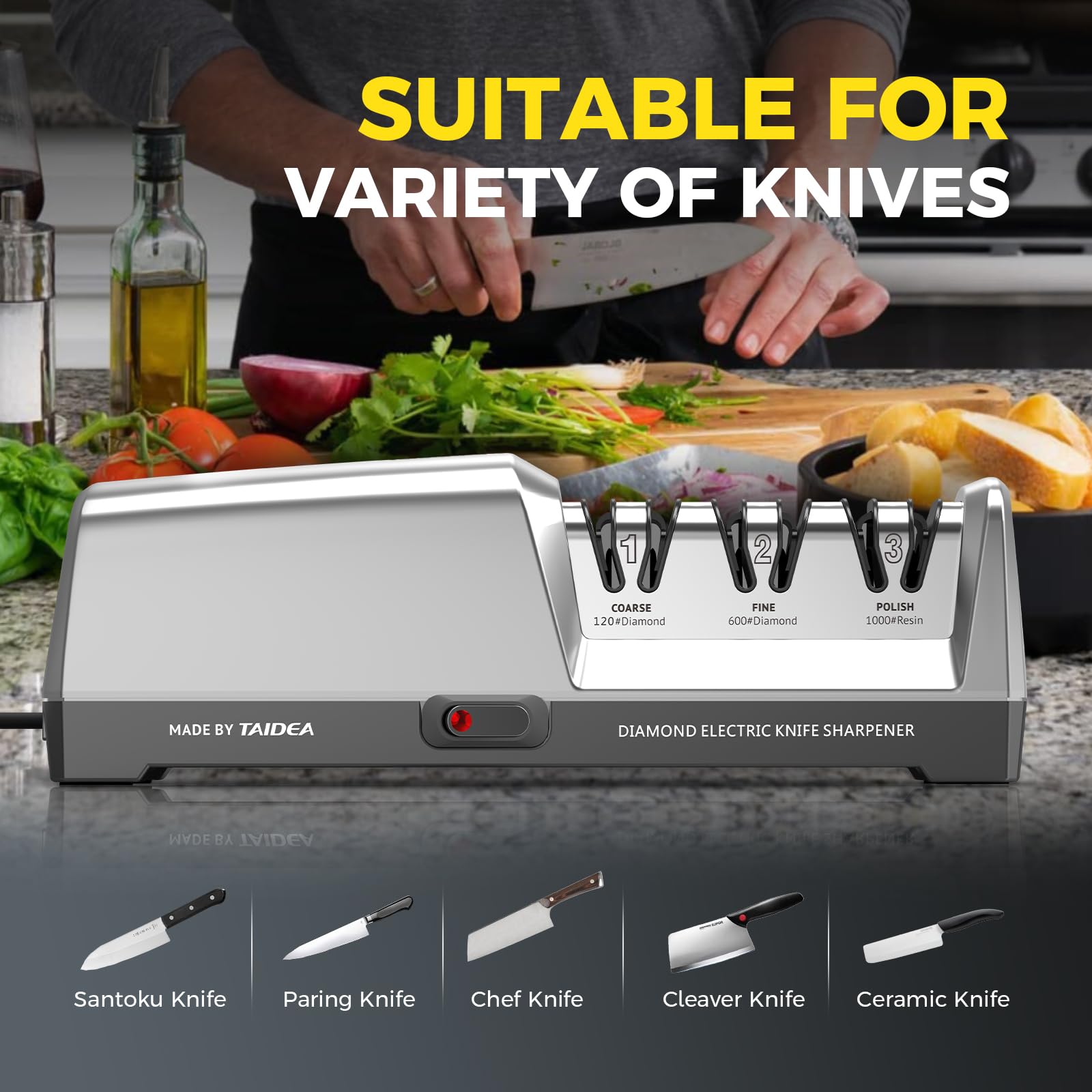 Newise 15-degree angle guide ensures precise, consistent sharpening across blades.
