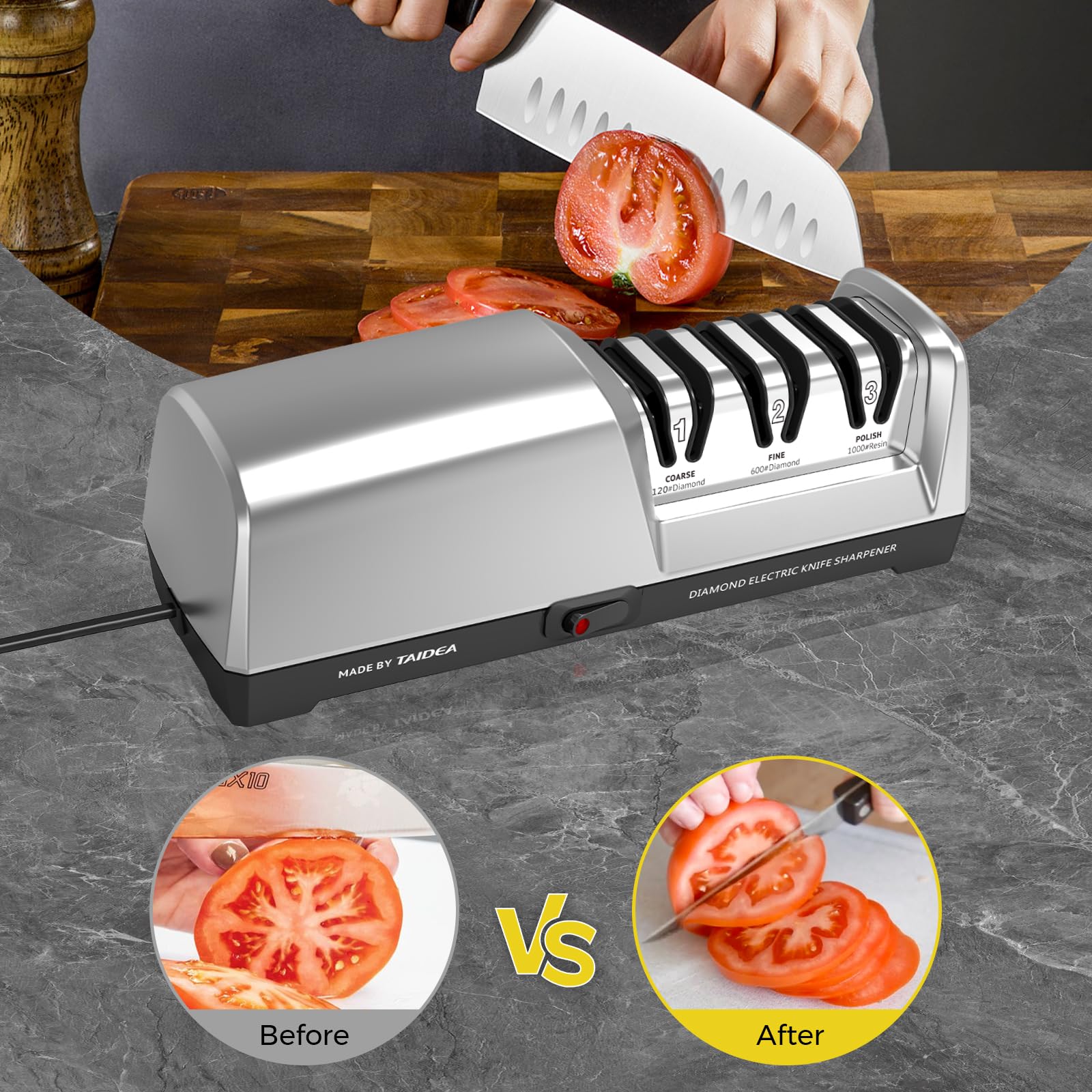 Newise magnetic dust container keeps the workspace clean during sharpening.
