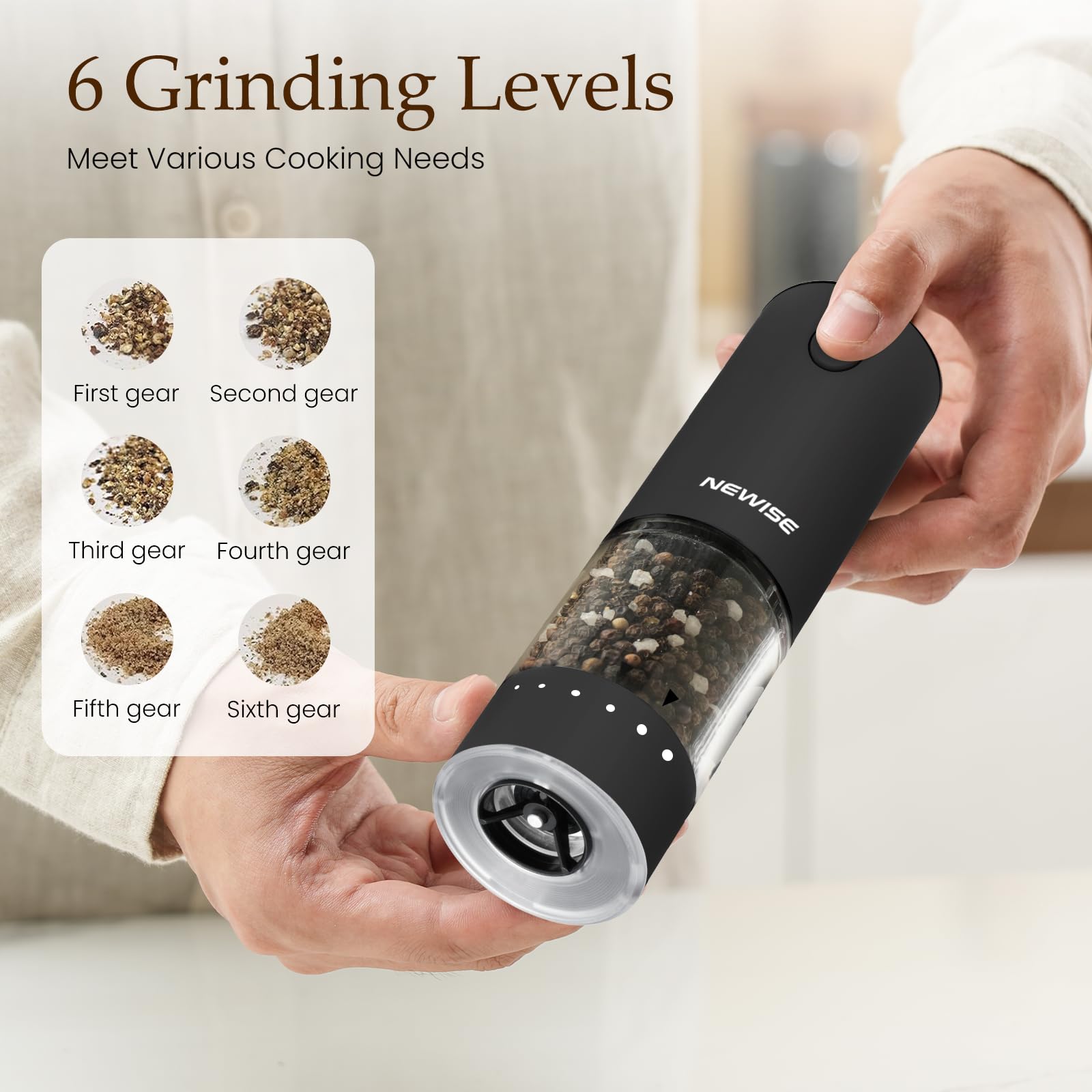 Newise LED light highlights spices for easy grinding