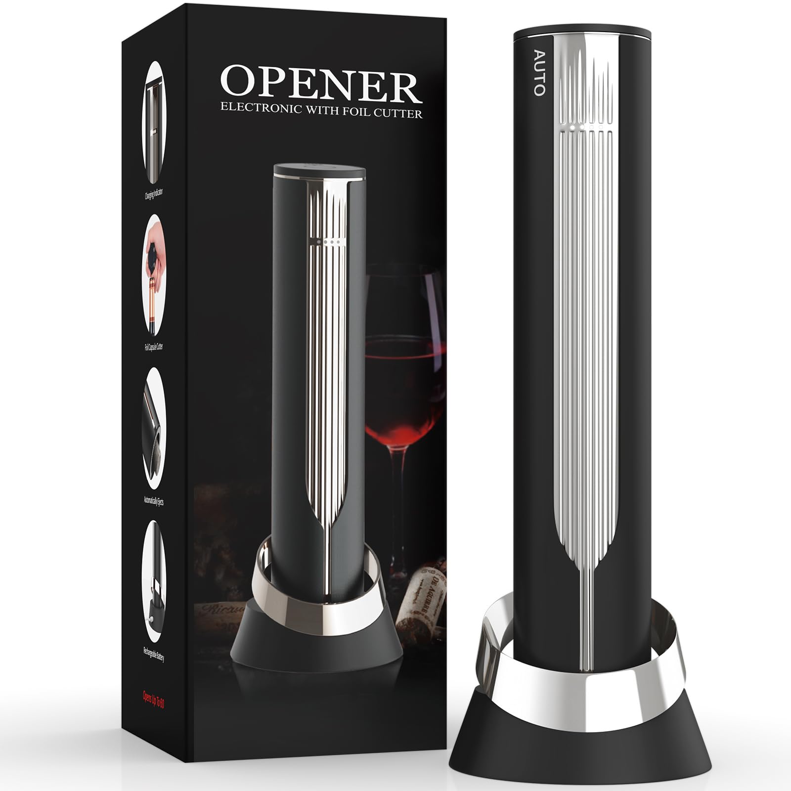 Newise luxury automatic wine opener resting on charging base for ready use
