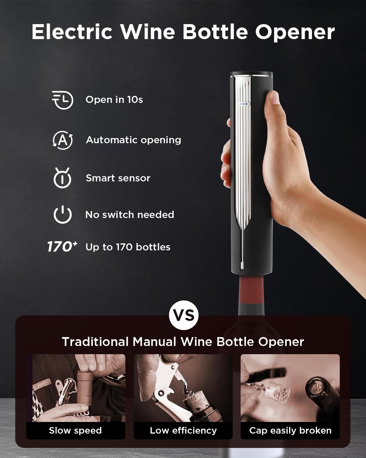 Newise built-in foil cutter integrated into the opener for clean handling