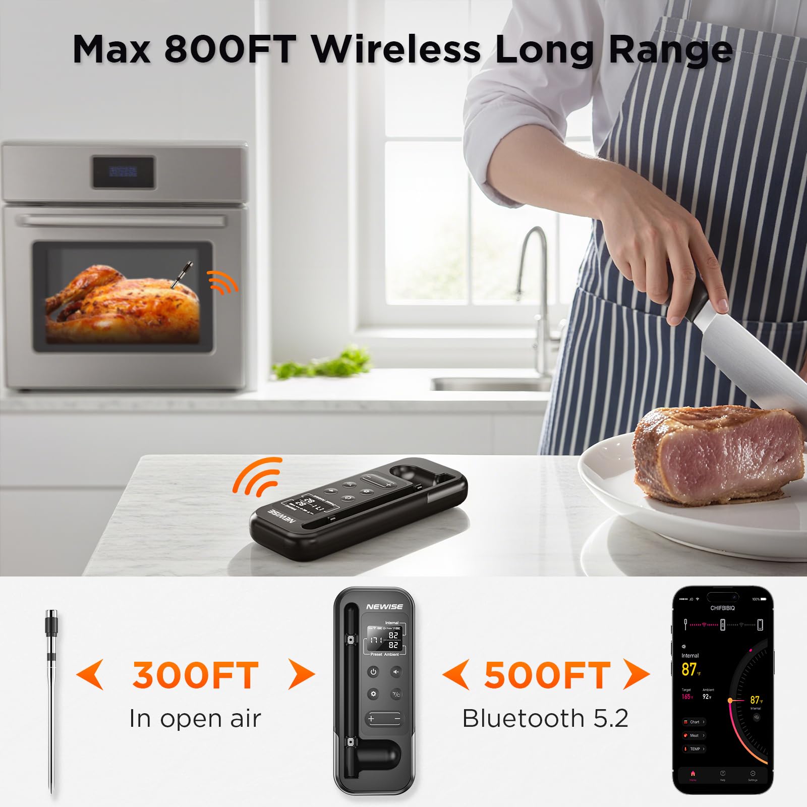 Newise rechargeable probe charging for quick power before long grilling sessions