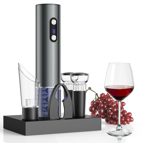 Newise rechargeable wine opener gift set shown with components for easy bottle opening.