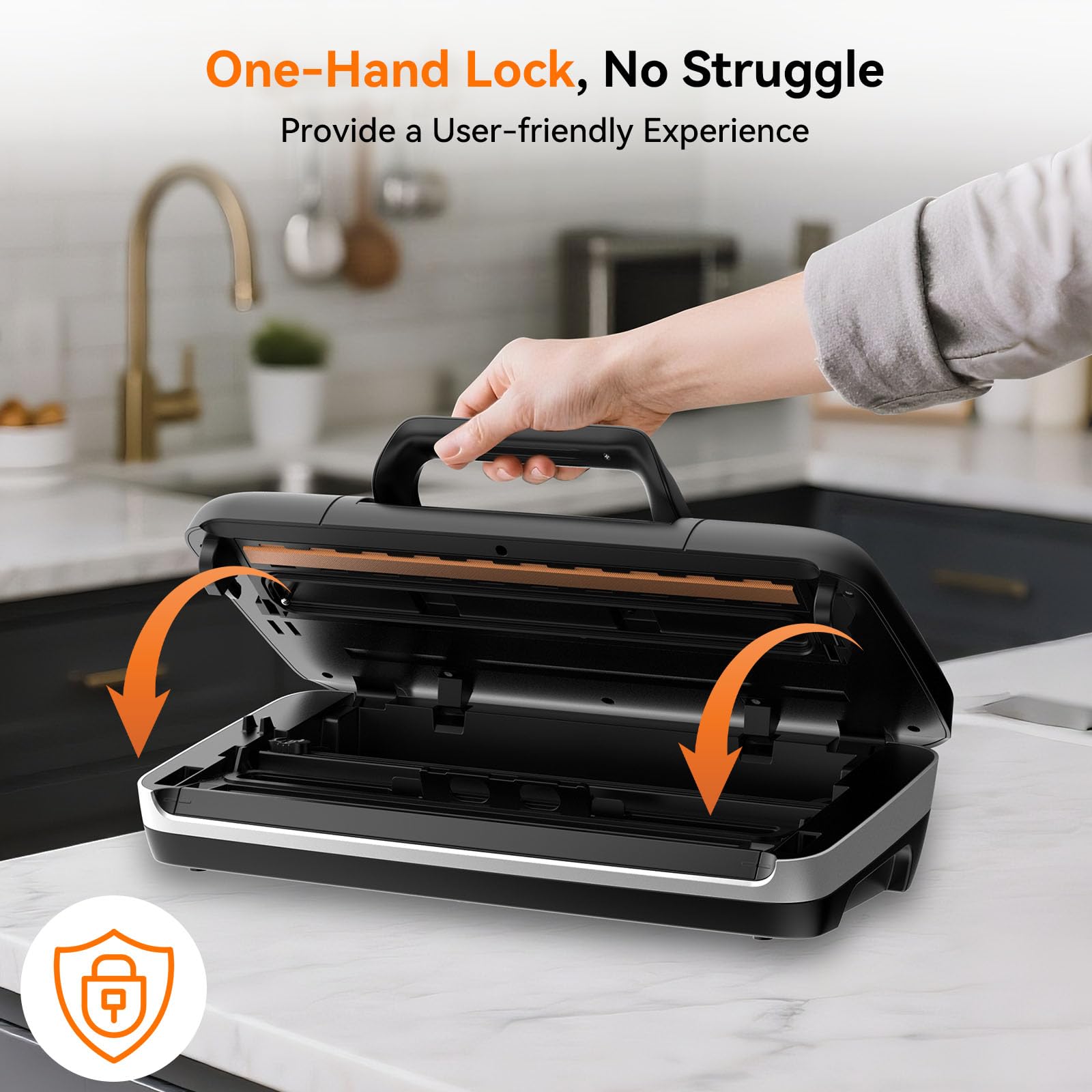 Newise vacuum sealer built-in cutter and roll storage in use