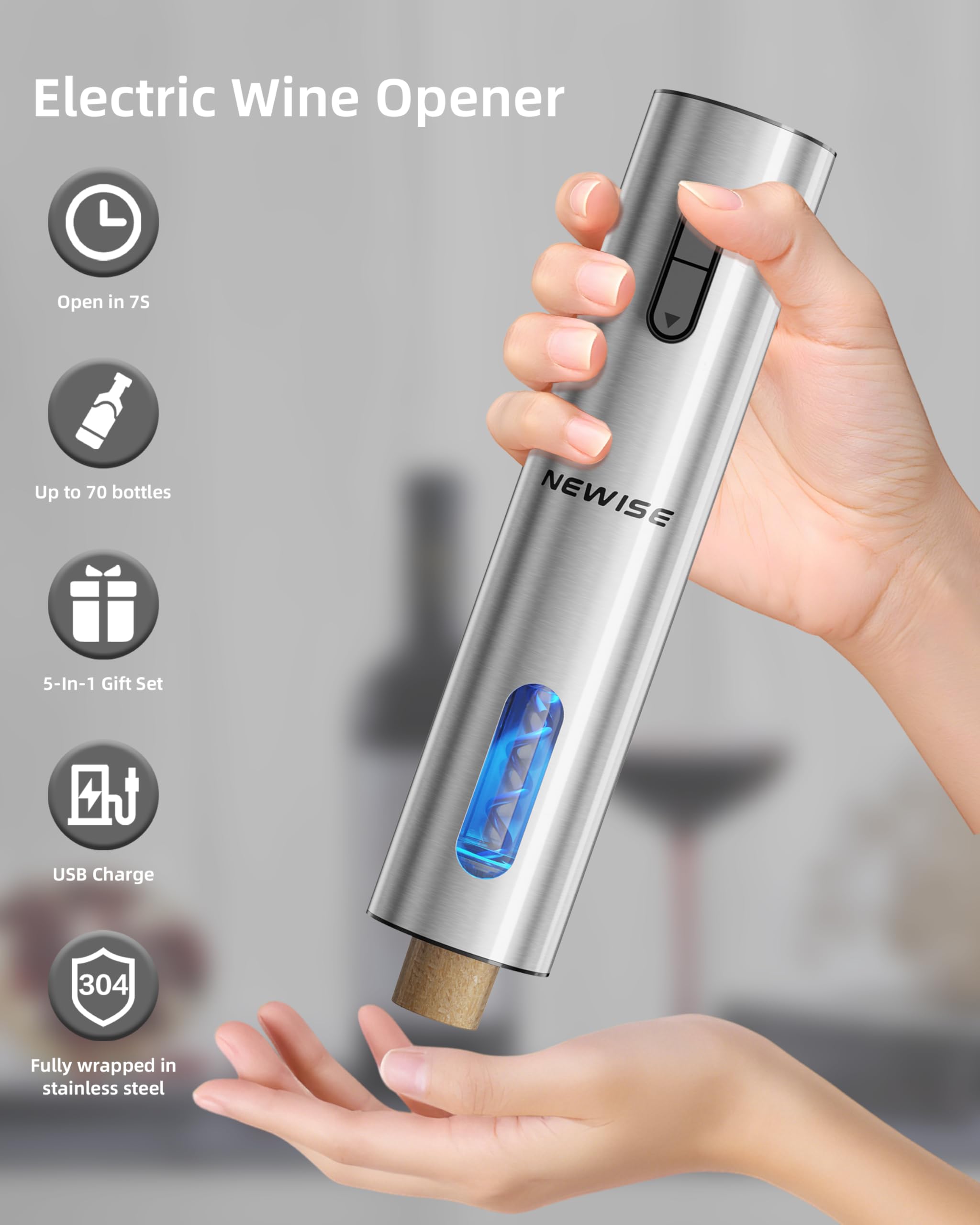 Newise wine opener with steel casing, durable and drop‑resistant design