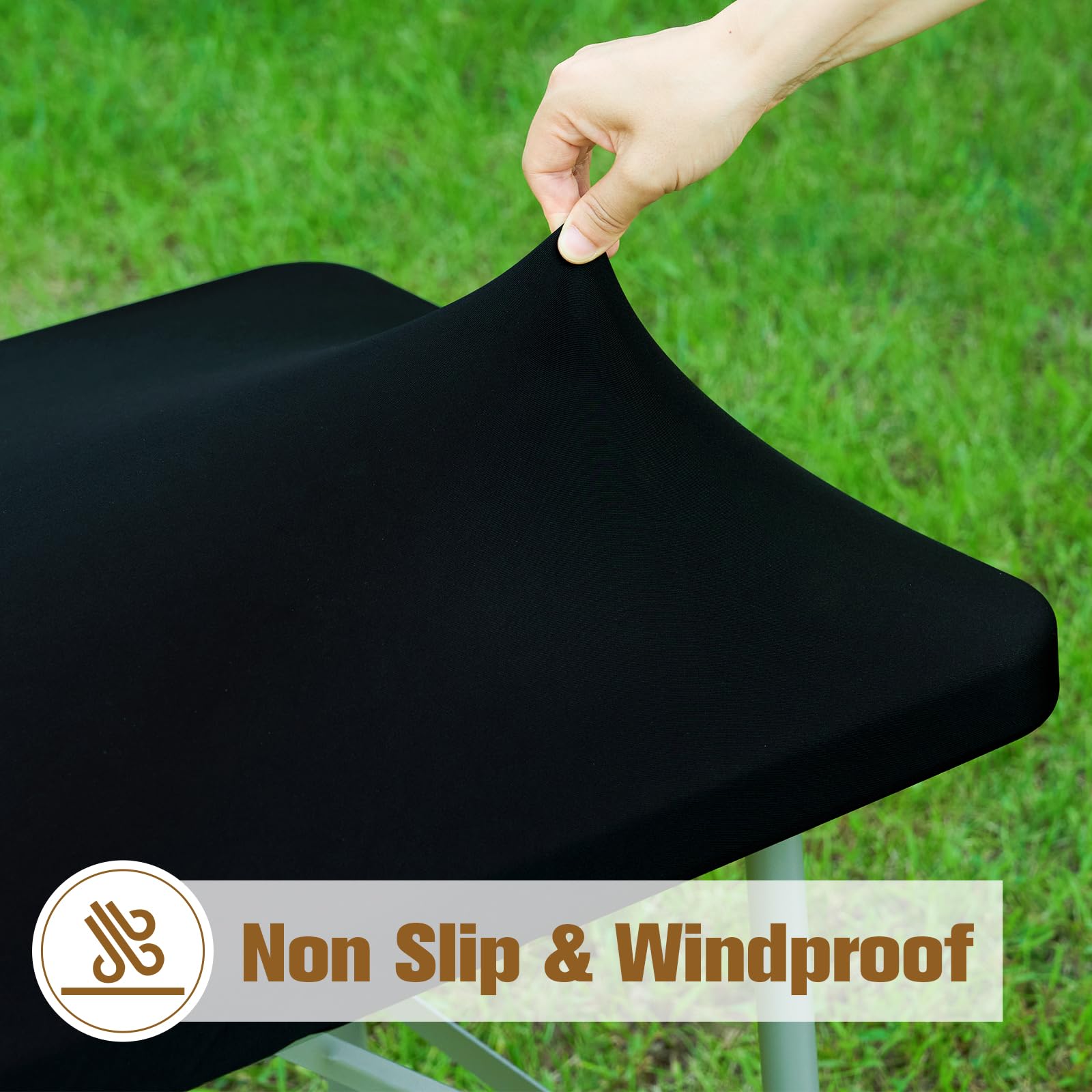 NEWISHER black 36x60 tablecloth water-repellent surface with beads on liquid.