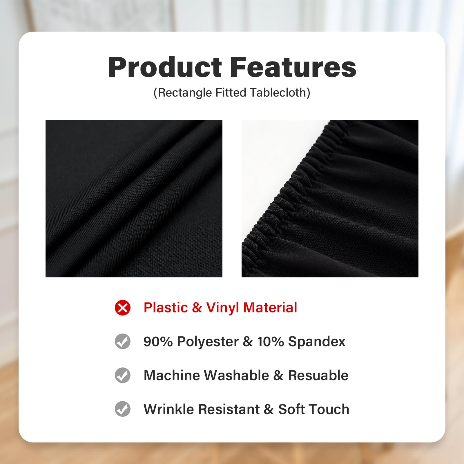 NEWISHER polyester-spandex tablecloth, machine washable for everyday use.